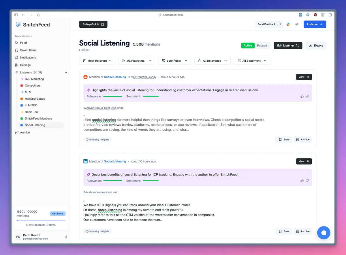 SnitchFeed Dashboard