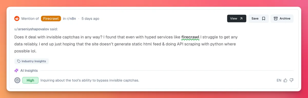 A real-time alert from SnitchFeed 