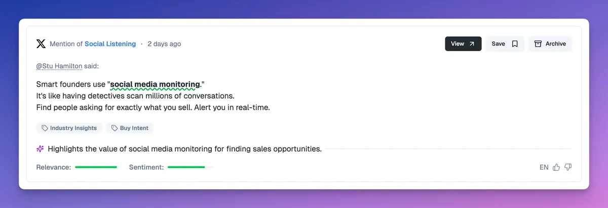 AI Relevance, Sentiment and Tagging